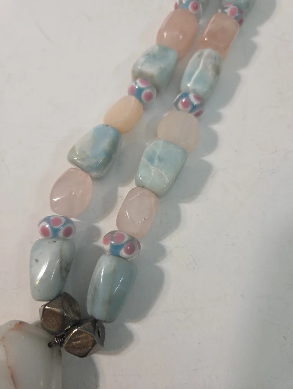 natrual cold larimar jade wedding cake beaded chunky necklace rosette pendant